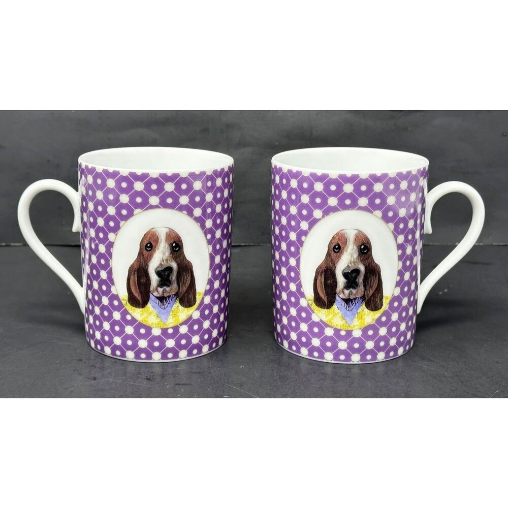 MEDARD DE NOBLAT UNE VIE DE CHIEN Basset Hound Mugs Cups 8 oz Set of 2 Limoges